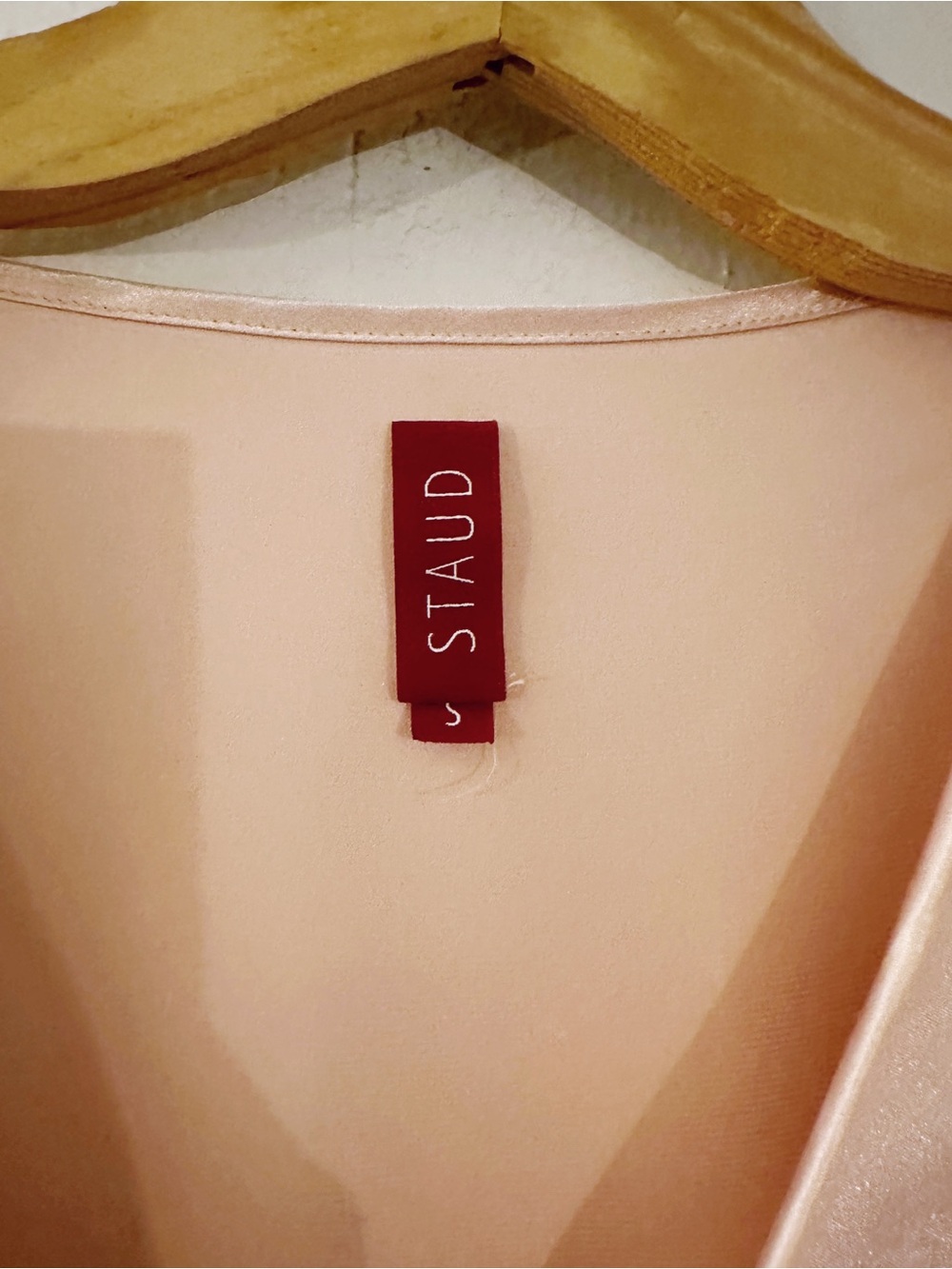 Staud Satin Long Sleeve Blouse Peach Pink Pinched Front Top - Picture 2 of 9